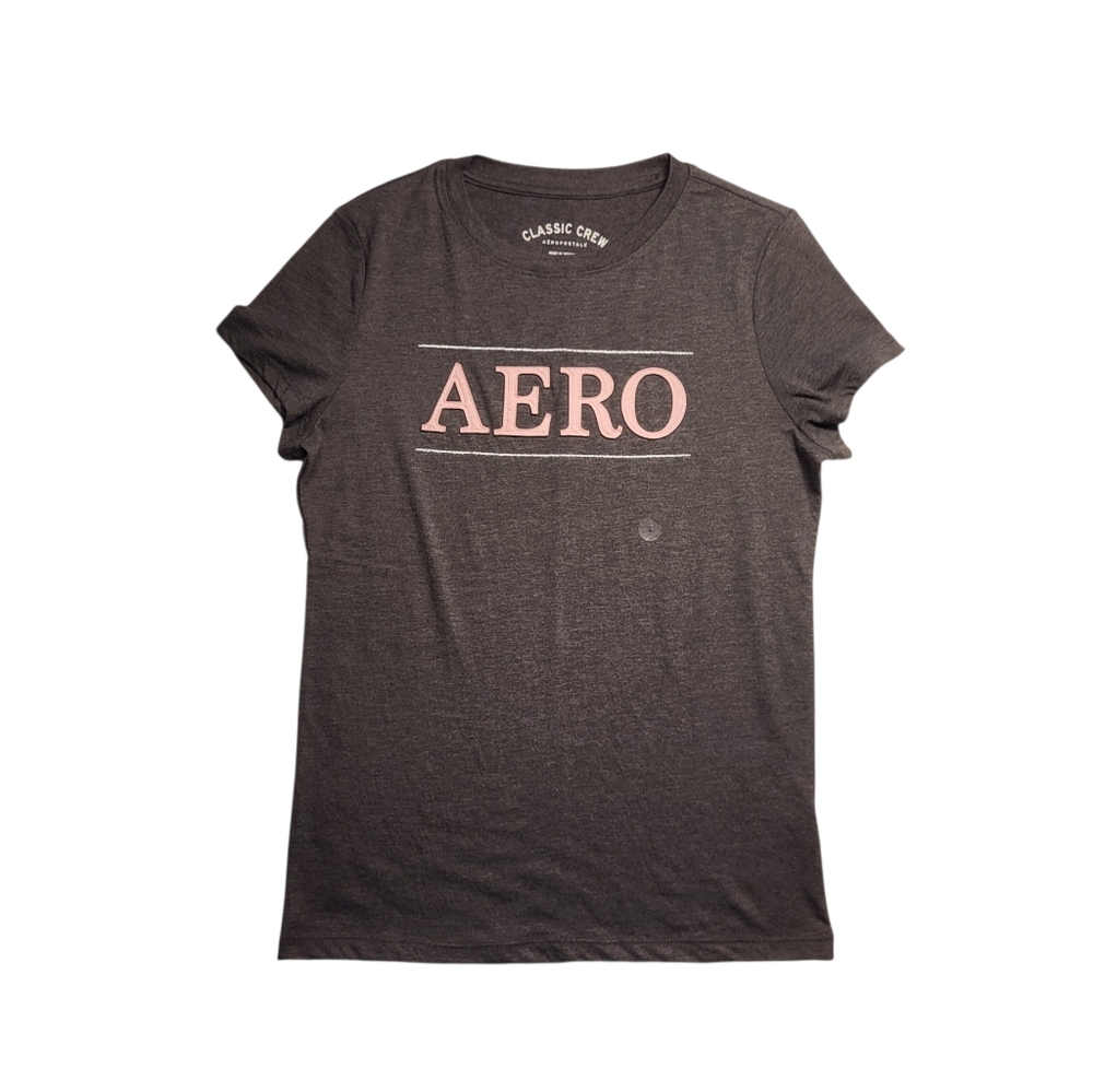 NEW Aeropostale Juniors Charcoal Heather Grey Classic Crew T-Shirt - Large